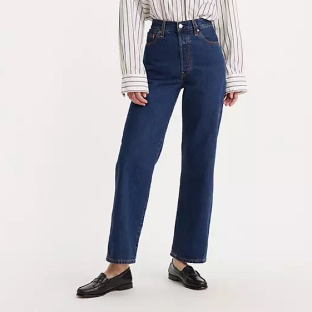 Levi's Premium Ribcage Straight Leg Denim Jeans Women’s Size 32 Dark Wash - Picture 1 of 16